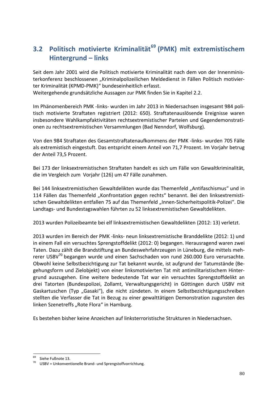 Seite 80 des Verfassungsschutzbericht 2013 Niedersachsen