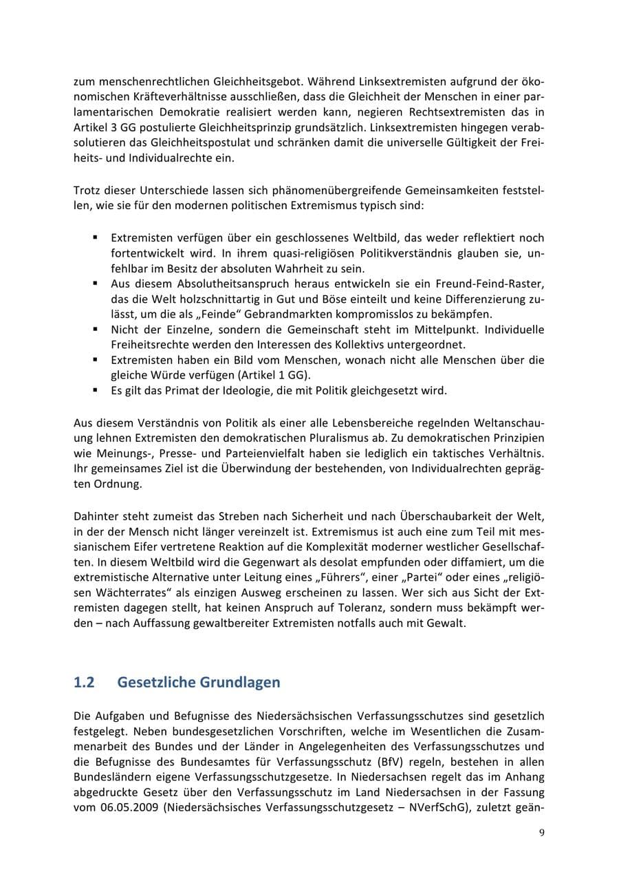Seite 9 des Verfassungsschutzbericht 2013 Niedersachsen