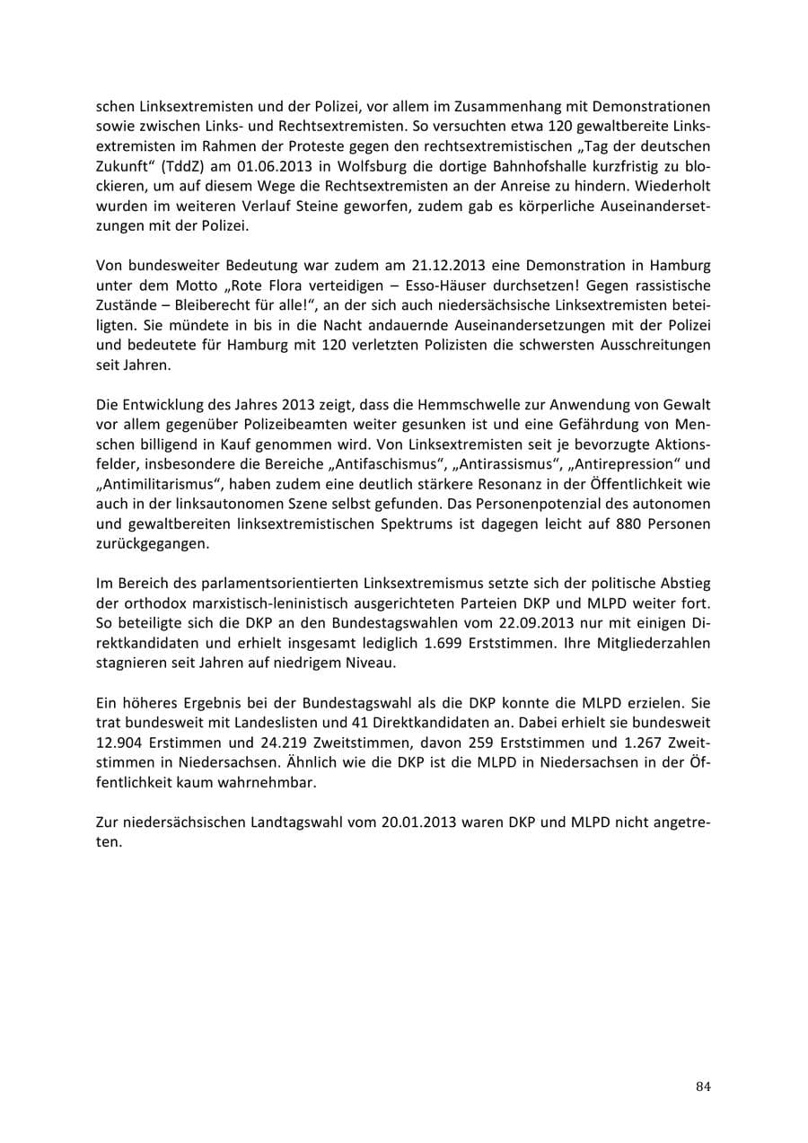 Seite 84 des Verfassungsschutzbericht 2013 Niedersachsen
