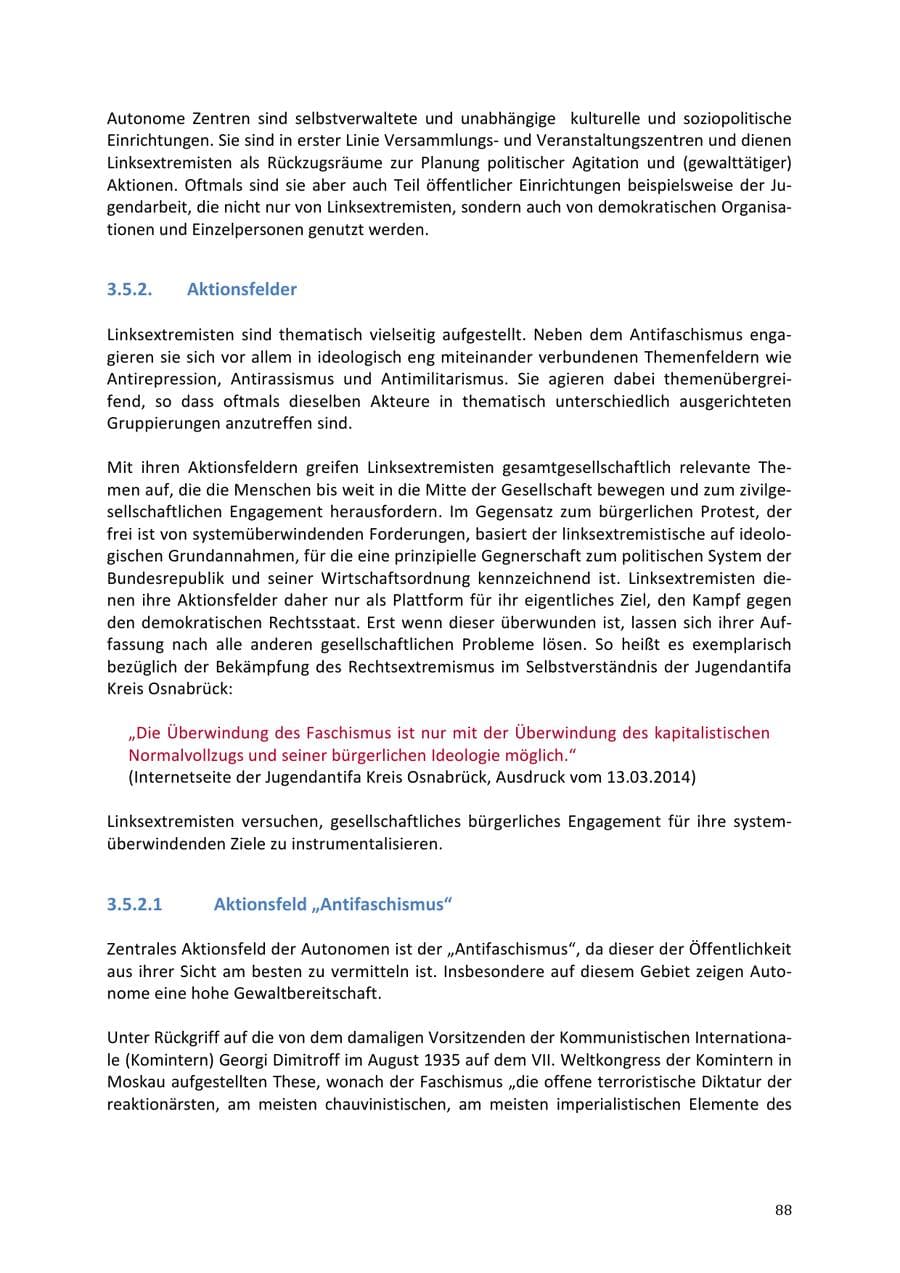 Seite 88 des Verfassungsschutzbericht 2013 Niedersachsen