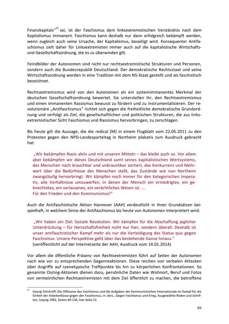 Seite 89 des Verfassungsschutzbericht 2013 Niedersachsen