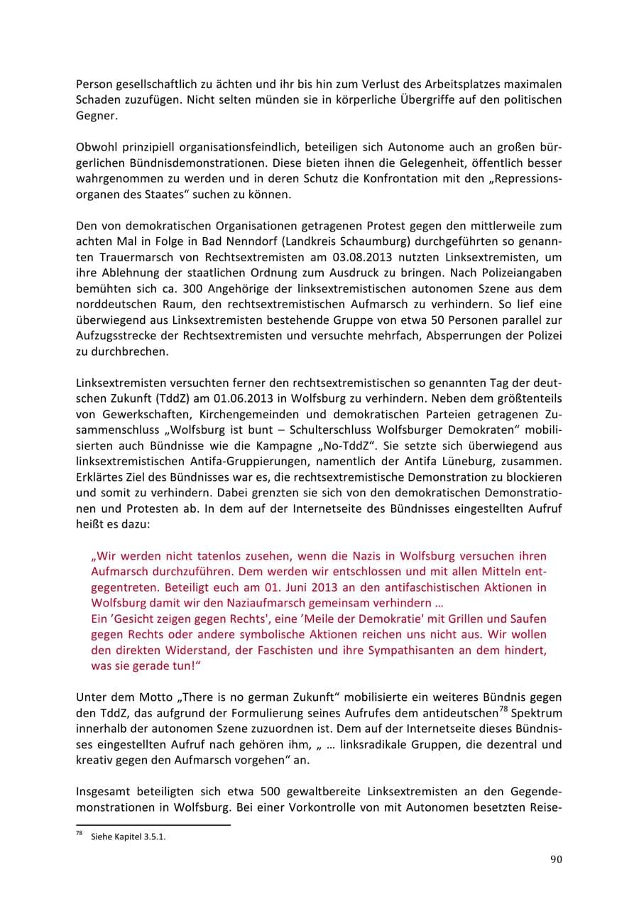 Seite 90 des Verfassungsschutzbericht 2013 Niedersachsen