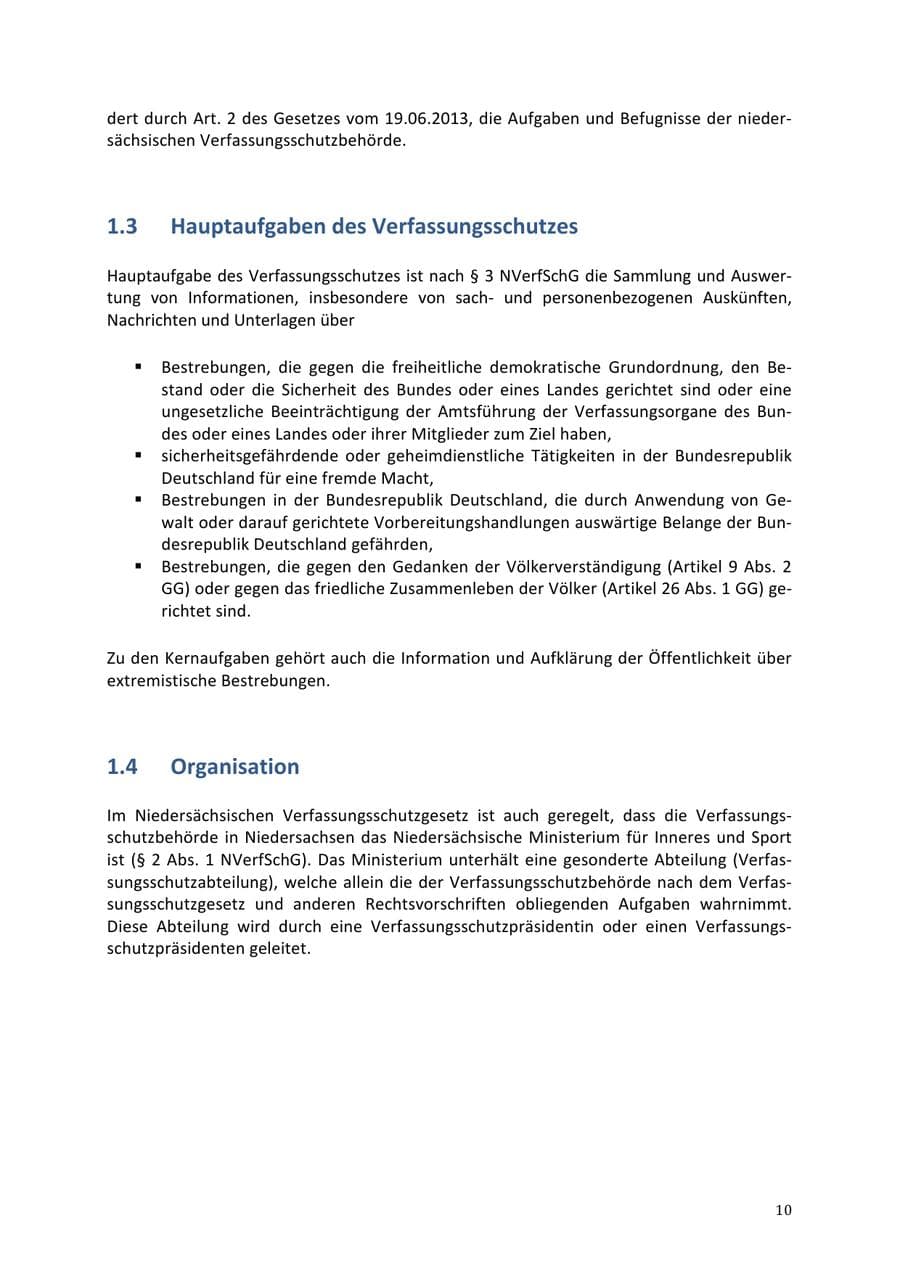 Seite 10 des Verfassungsschutzbericht 2013 Niedersachsen