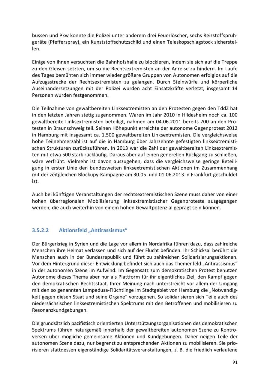 Seite 91 des Verfassungsschutzbericht 2013 Niedersachsen