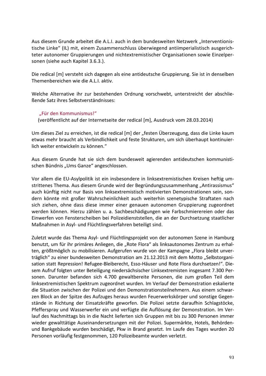 Seite 93 des Verfassungsschutzbericht 2013 Niedersachsen