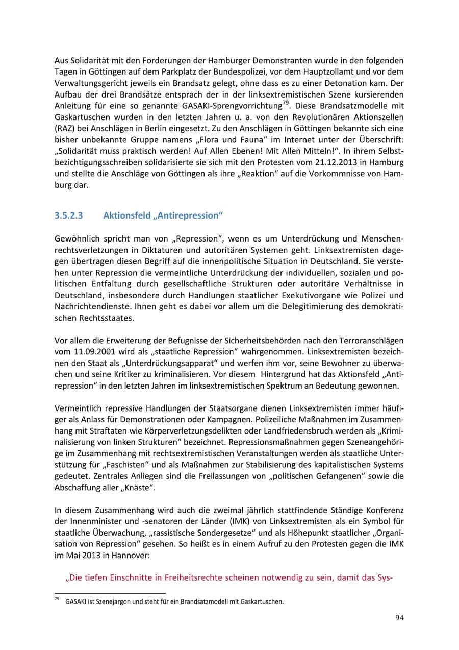 Seite 94 des Verfassungsschutzbericht 2013 Niedersachsen