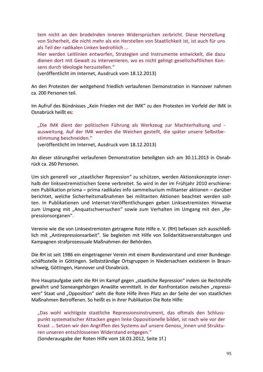 Seite 95 des Verfassungsschutzbericht 2013 Niedersachsen