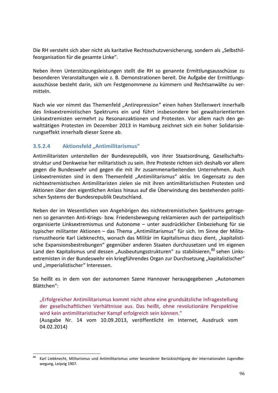 Seite 96 des Verfassungsschutzbericht 2013 Niedersachsen
