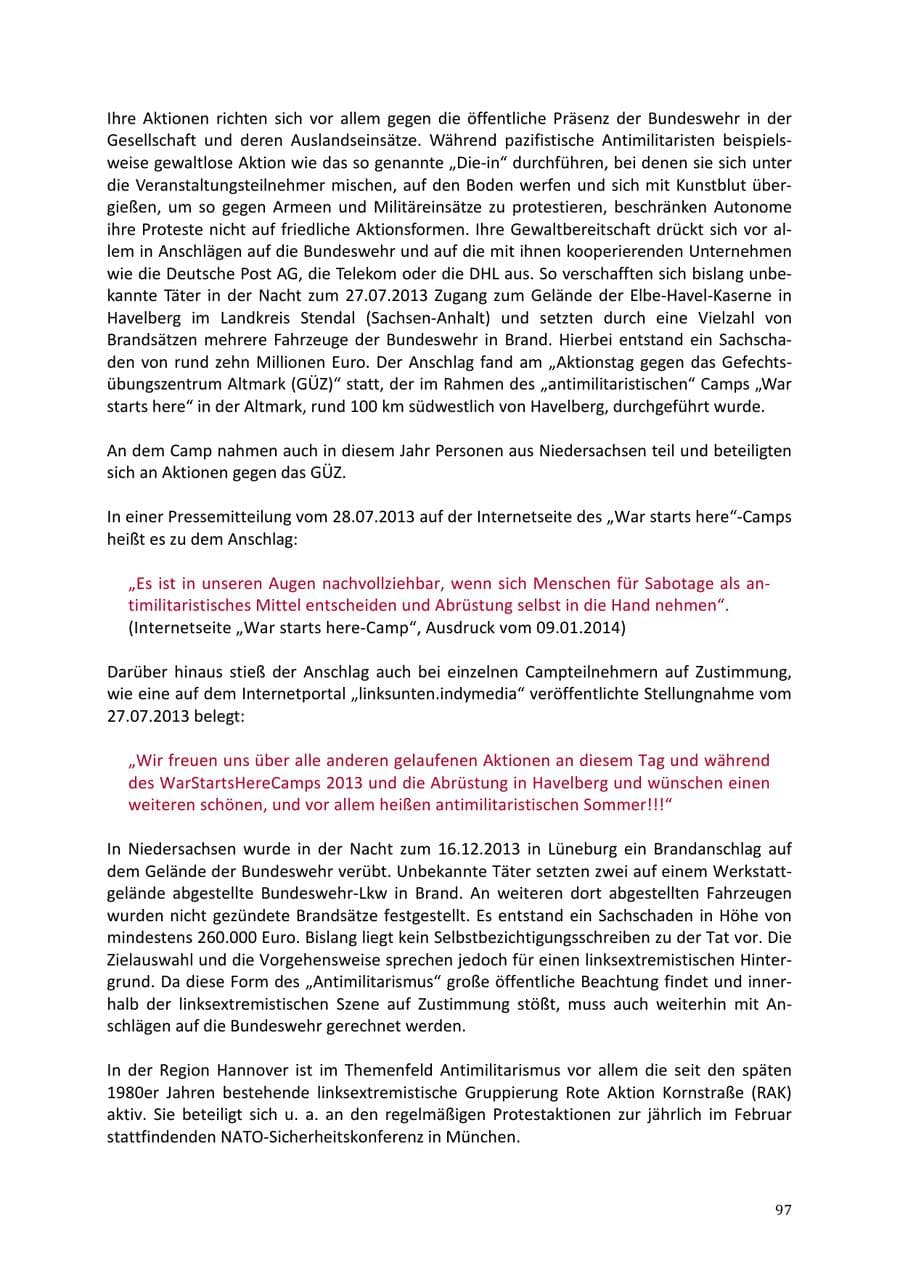 Seite 97 des Verfassungsschutzbericht 2013 Niedersachsen