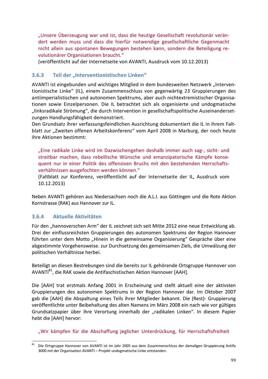 Seite 99 des Verfassungsschutzbericht 2013 Niedersachsen