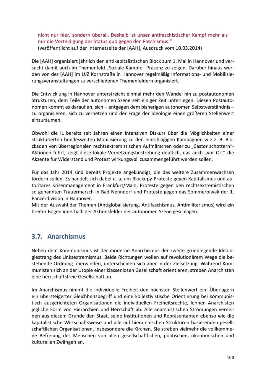 Seite 100 des Verfassungsschutzbericht 2013 Niedersachsen