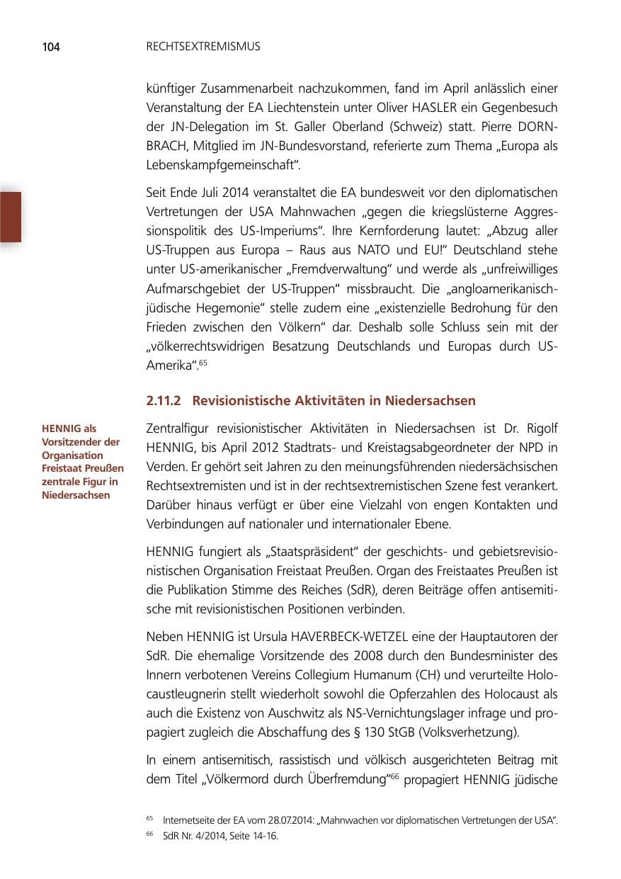 Seite 104 des Verfassungsschutzbericht 2014 Niedersachsen