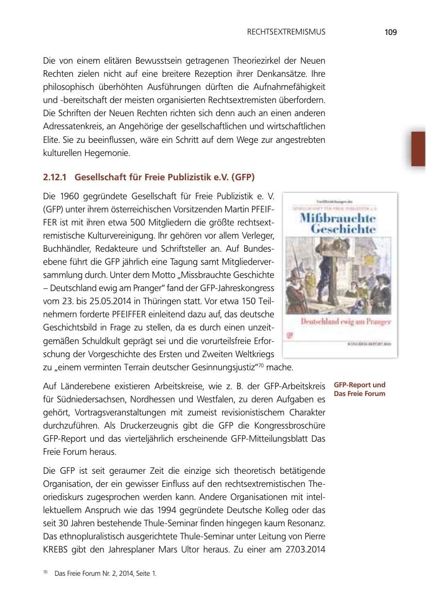 Seite 109 des Verfassungsschutzbericht 2014 Niedersachsen