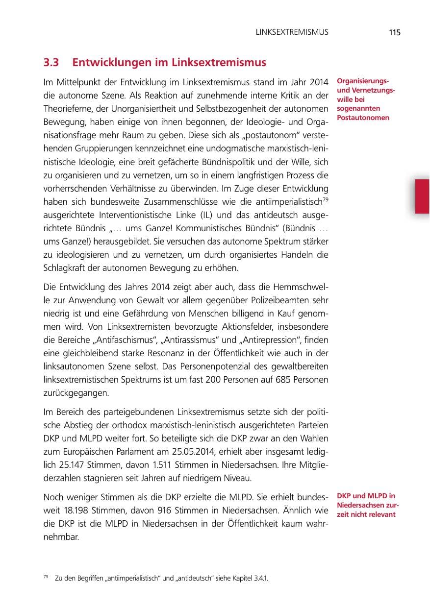 Seite 115 des Verfassungsschutzbericht 2014 Niedersachsen