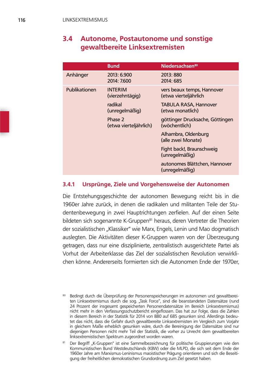 Seite 116 des Verfassungsschutzbericht 2014 Niedersachsen