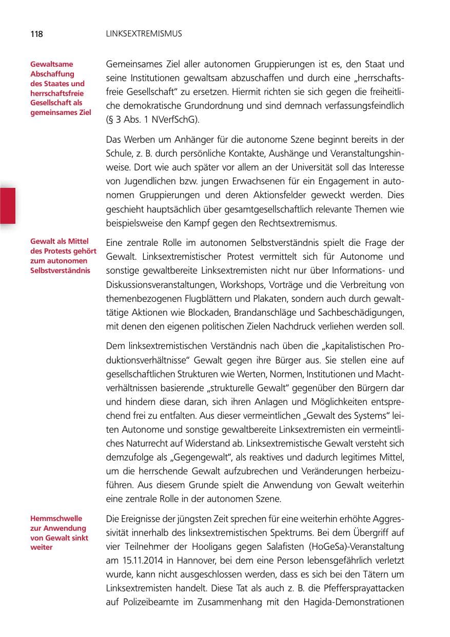 Seite 118 des Verfassungsschutzbericht 2014 Niedersachsen