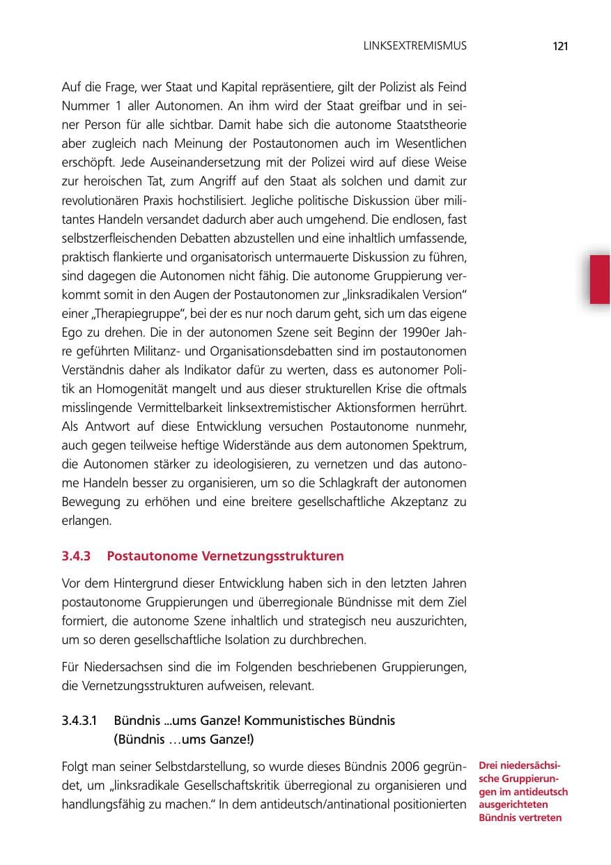 Seite 121 des Verfassungsschutzbericht 2014 Niedersachsen