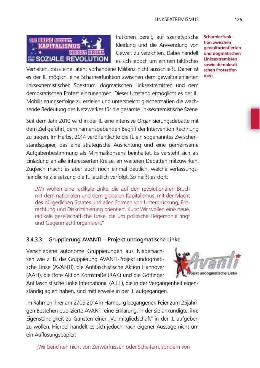 Seite 125 des Verfassungsschutzbericht 2014 Niedersachsen