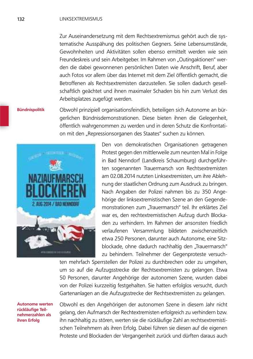 Seite 132 des Verfassungsschutzbericht 2014 Niedersachsen