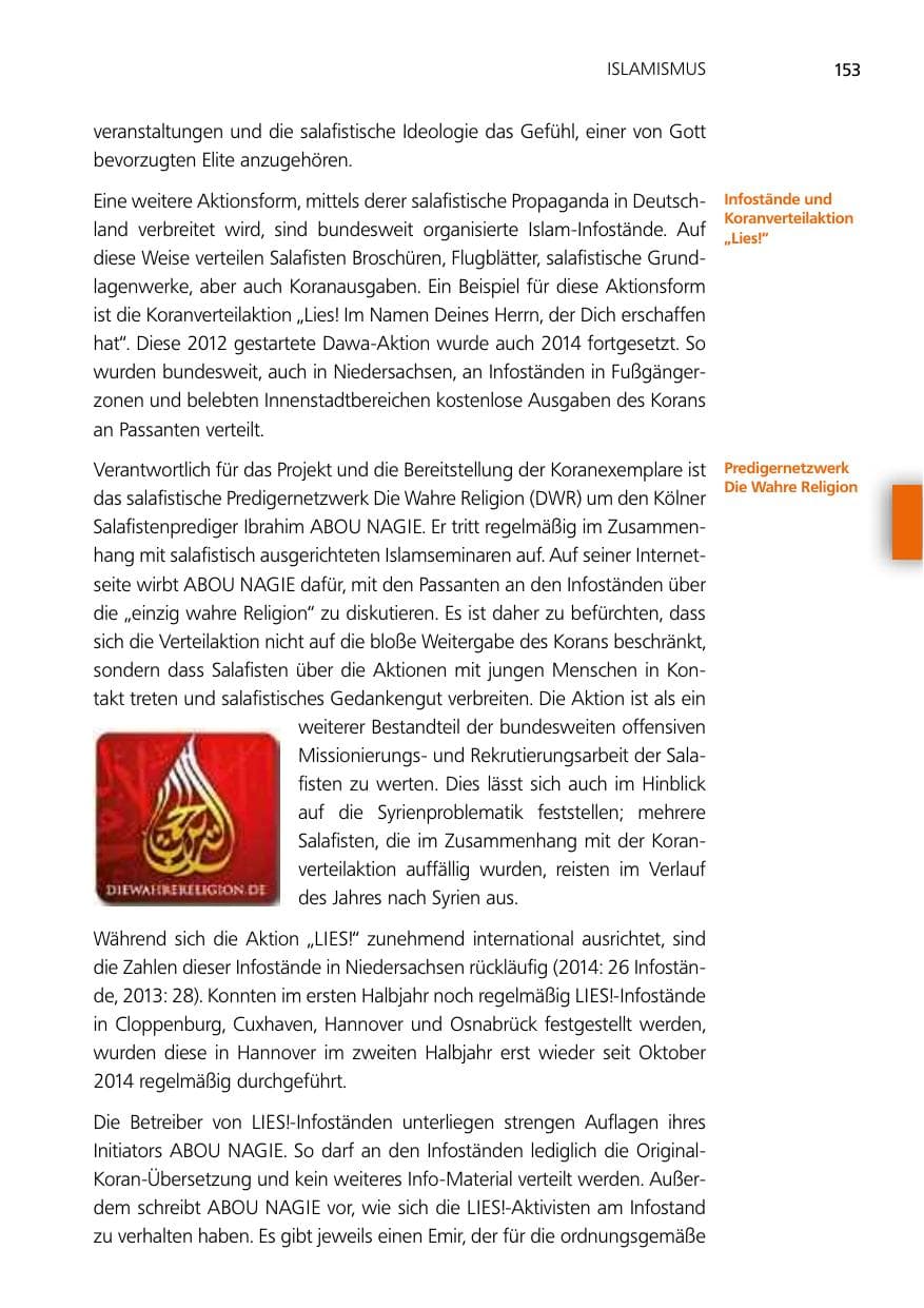 Seite 153 des Verfassungsschutzbericht 2014 Niedersachsen
