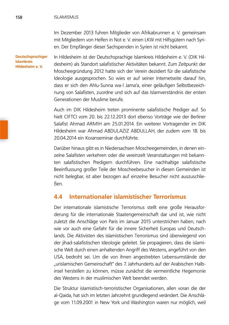 Seite 158 des Verfassungsschutzbericht 2014 Niedersachsen