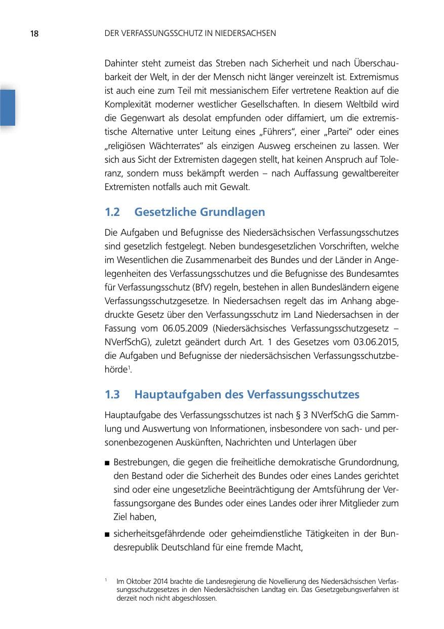 Seite 18 des Verfassungsschutzbericht 2014 Niedersachsen