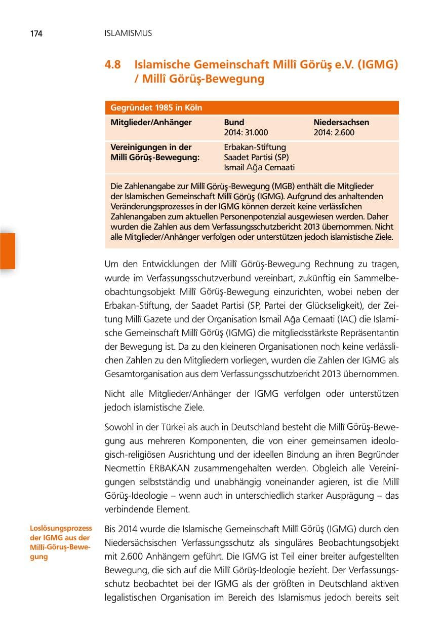 Seite 174 des Verfassungsschutzbericht 2014 Niedersachsen