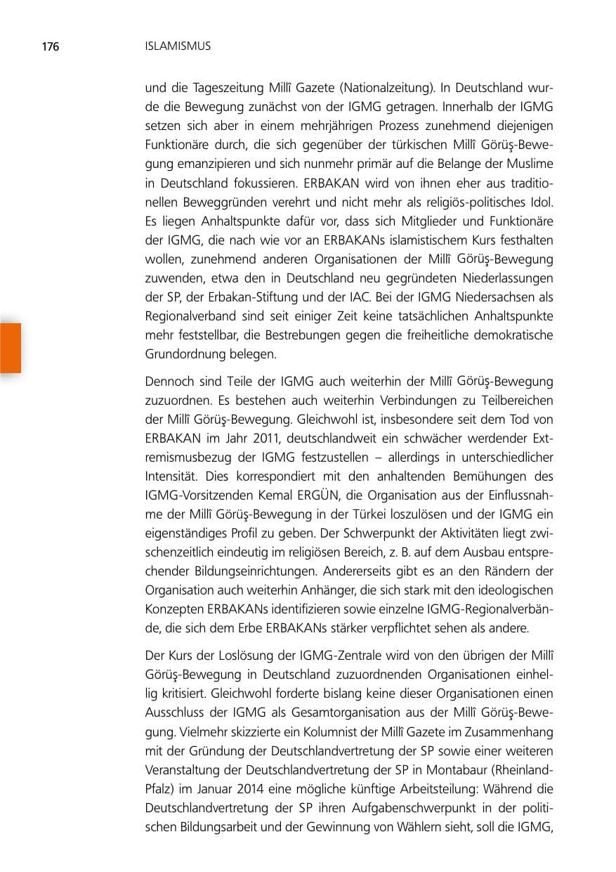 Seite 176 des Verfassungsschutzbericht 2014 Niedersachsen