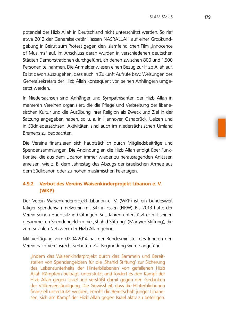 Seite 179 des Verfassungsschutzbericht 2014 Niedersachsen