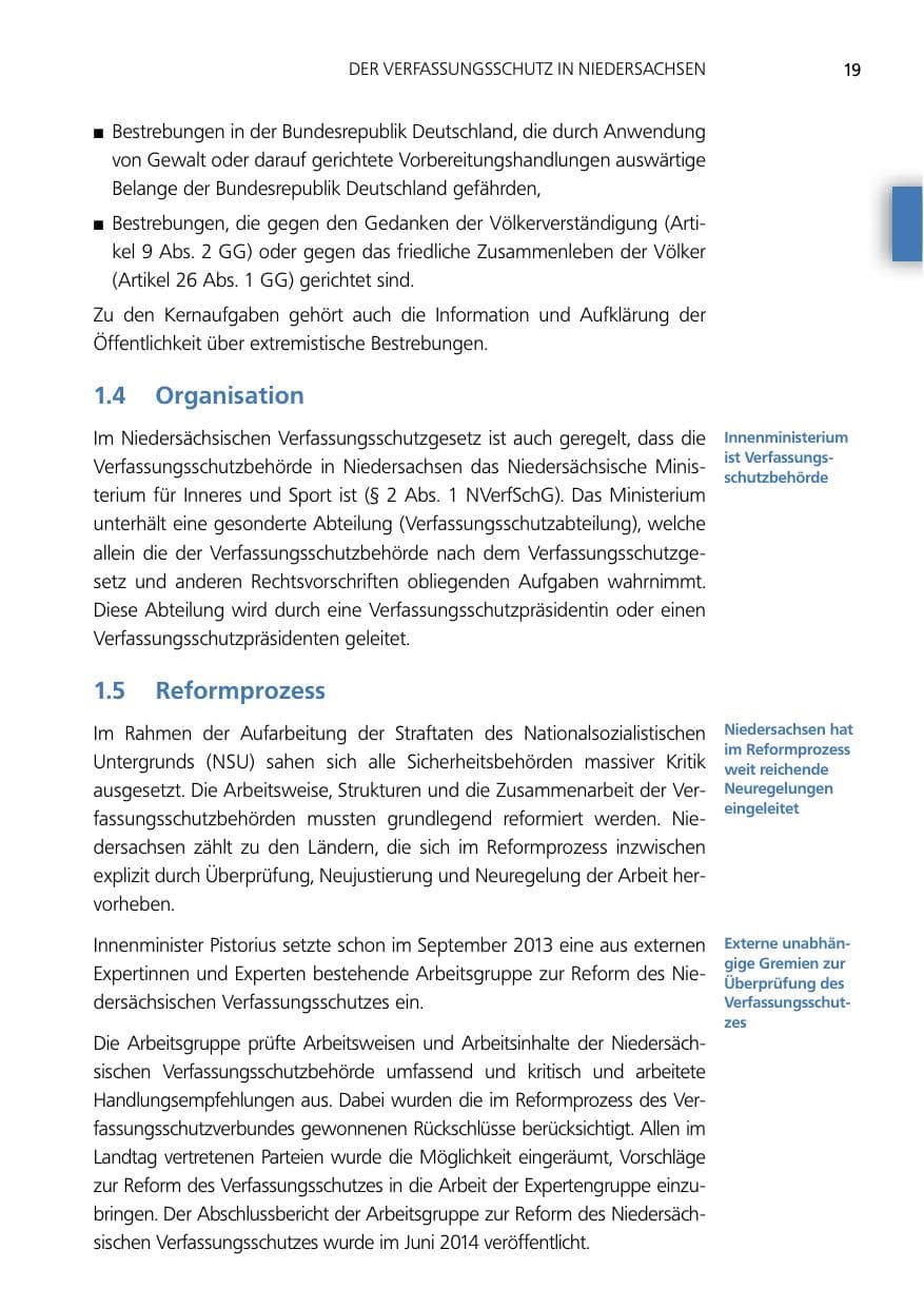 Seite 19 des Verfassungsschutzbericht 2014 Niedersachsen