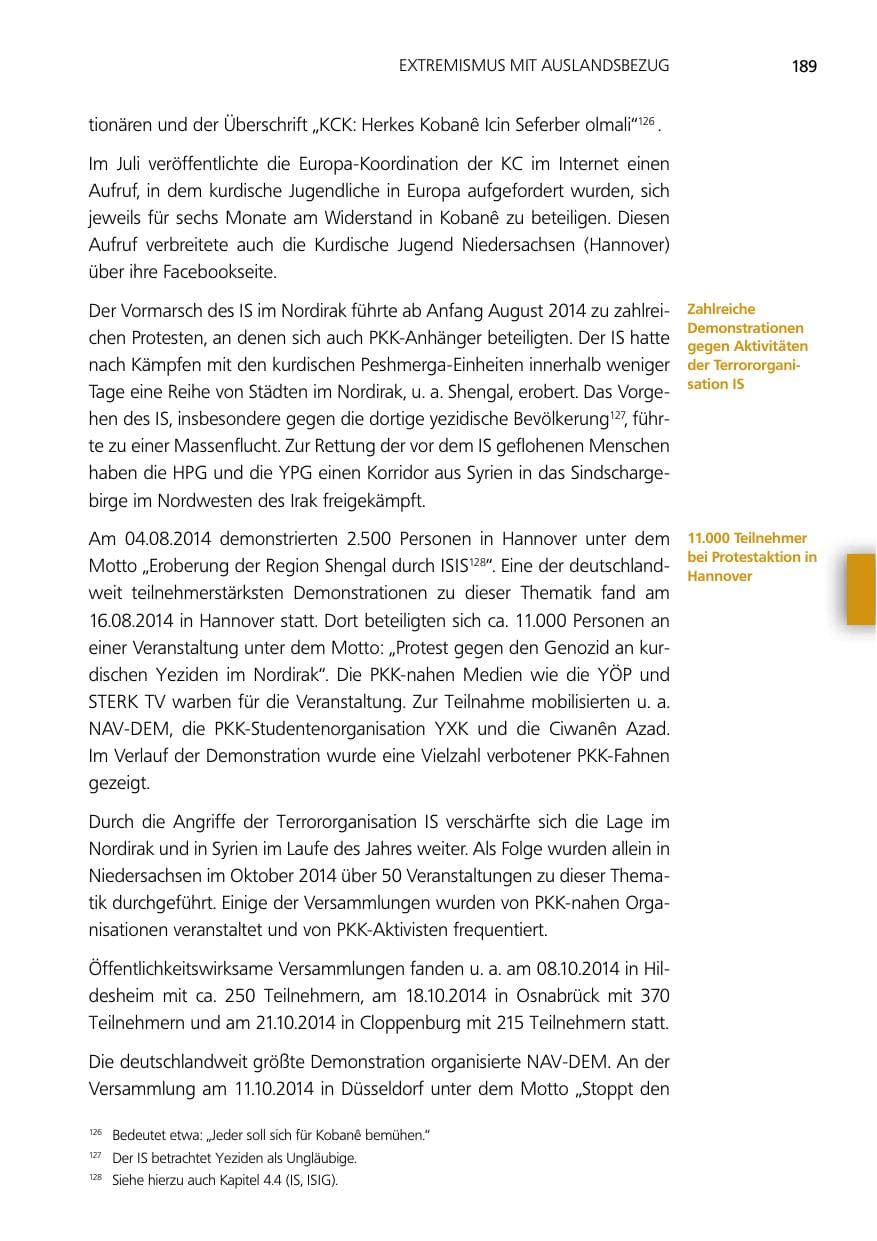 Seite 189 des Verfassungsschutzbericht 2014 Niedersachsen