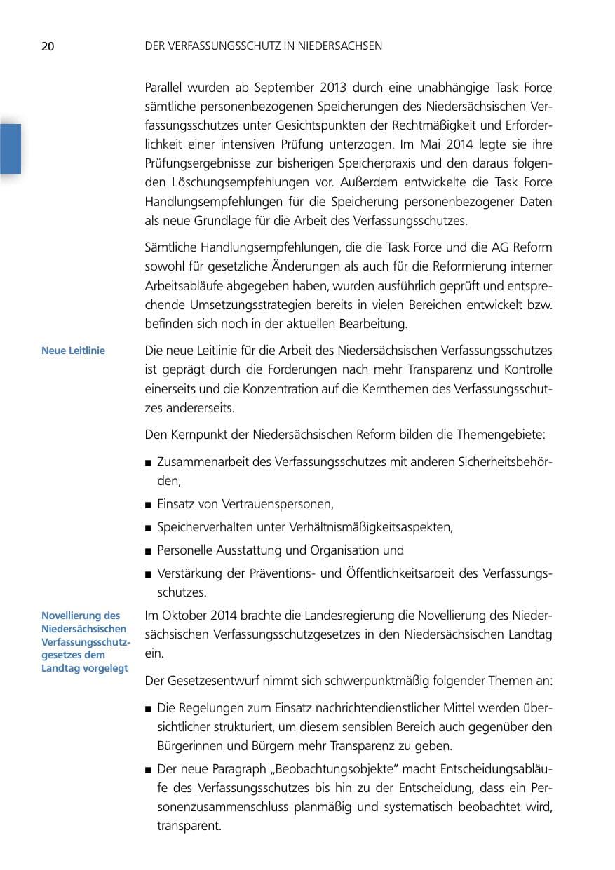 Seite 20 des Verfassungsschutzbericht 2014 Niedersachsen