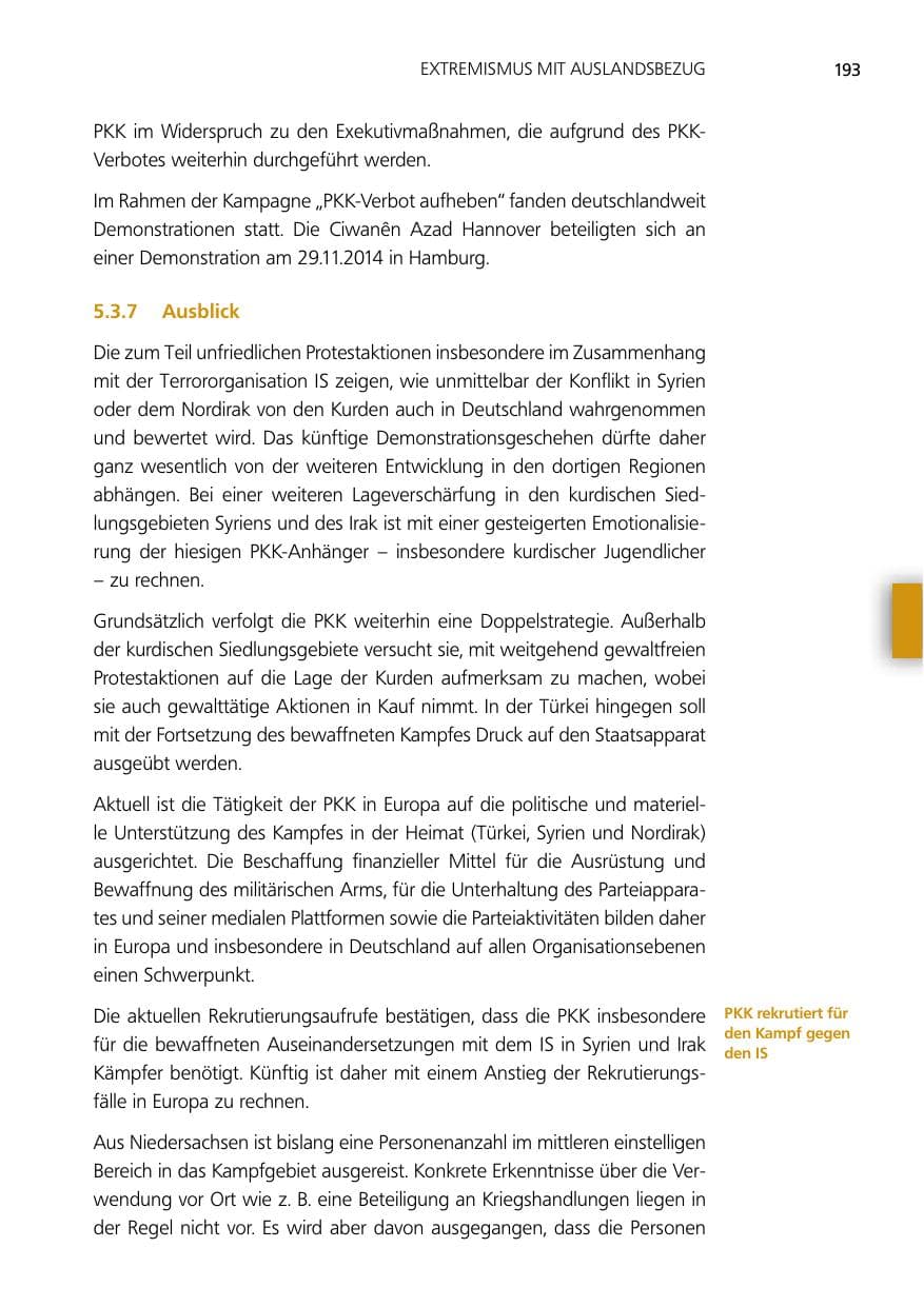 Seite 193 des Verfassungsschutzbericht 2014 Niedersachsen