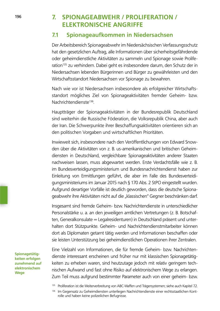 Seite 196 des Verfassungsschutzbericht 2014 Niedersachsen