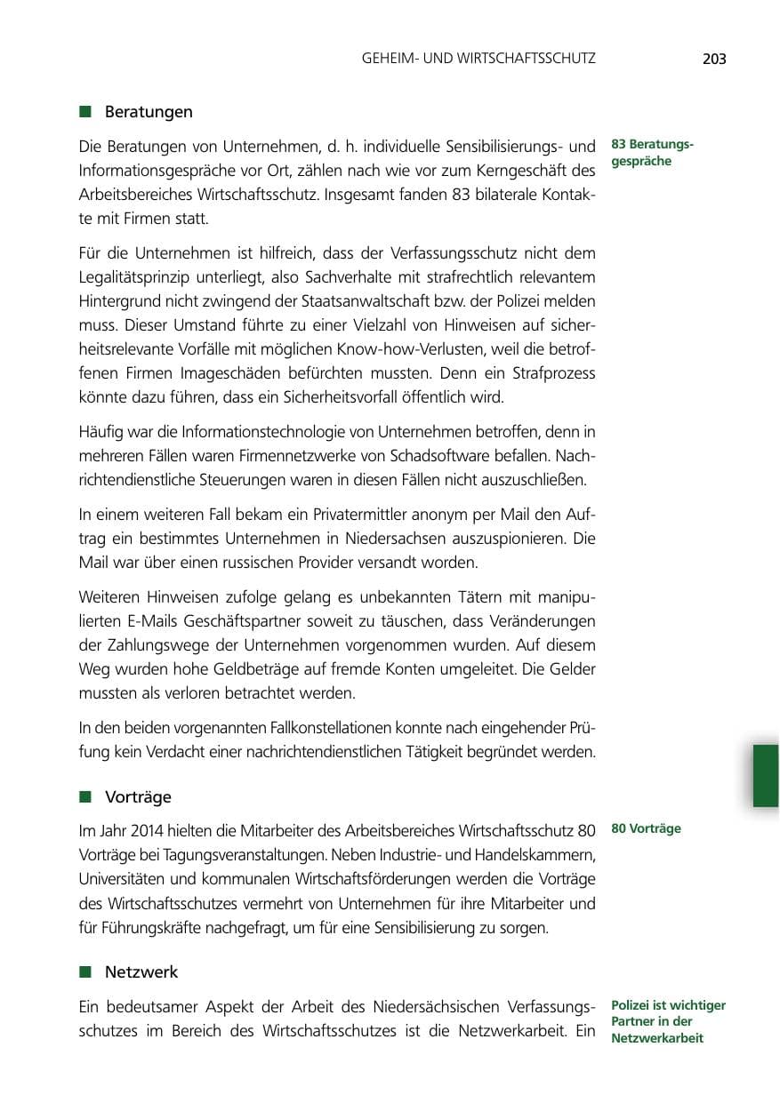 Seite 203 des Verfassungsschutzbericht 2014 Niedersachsen