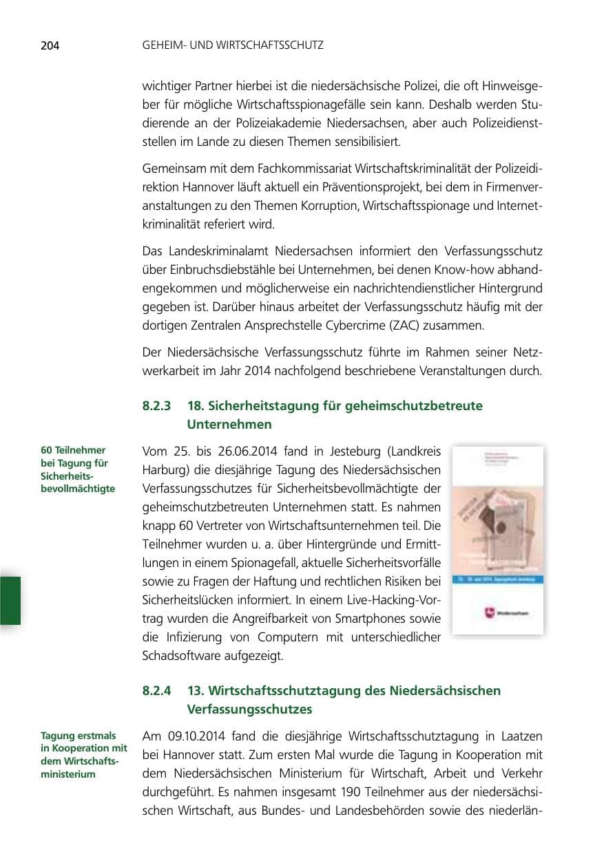 Seite 204 des Verfassungsschutzbericht 2014 Niedersachsen