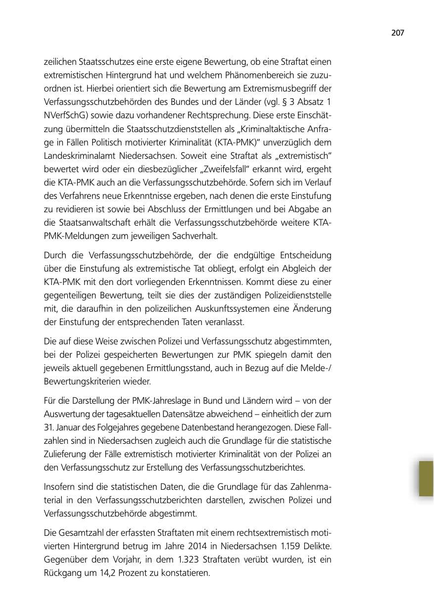 Seite 207 des Verfassungsschutzbericht 2014 Niedersachsen