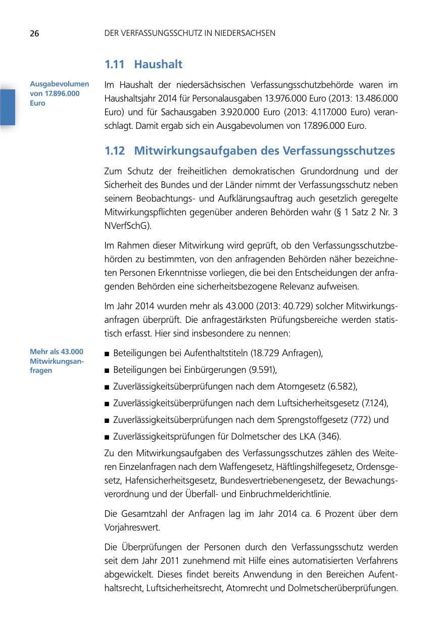 Seite 26 des Verfassungsschutzbericht 2014 Niedersachsen