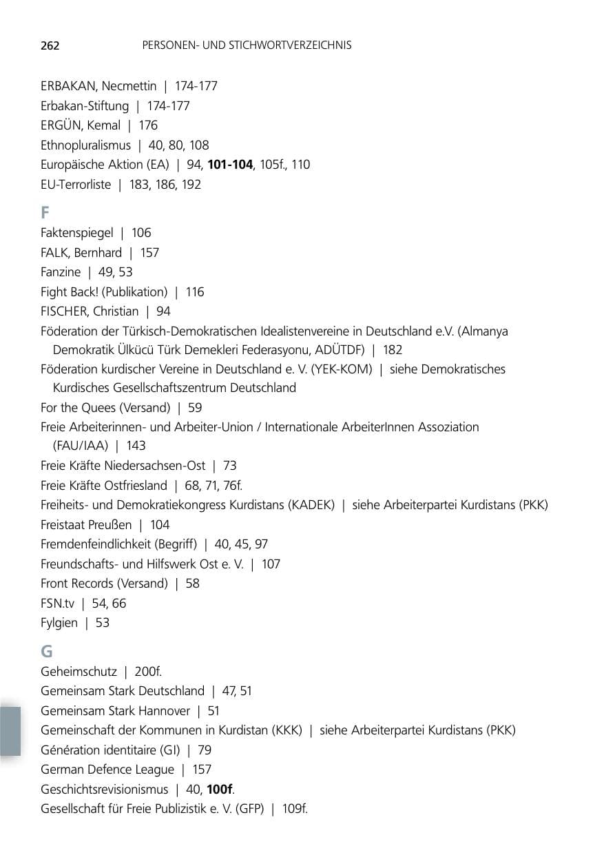 Seite 262 des Verfassungsschutzbericht 2014 Niedersachsen
