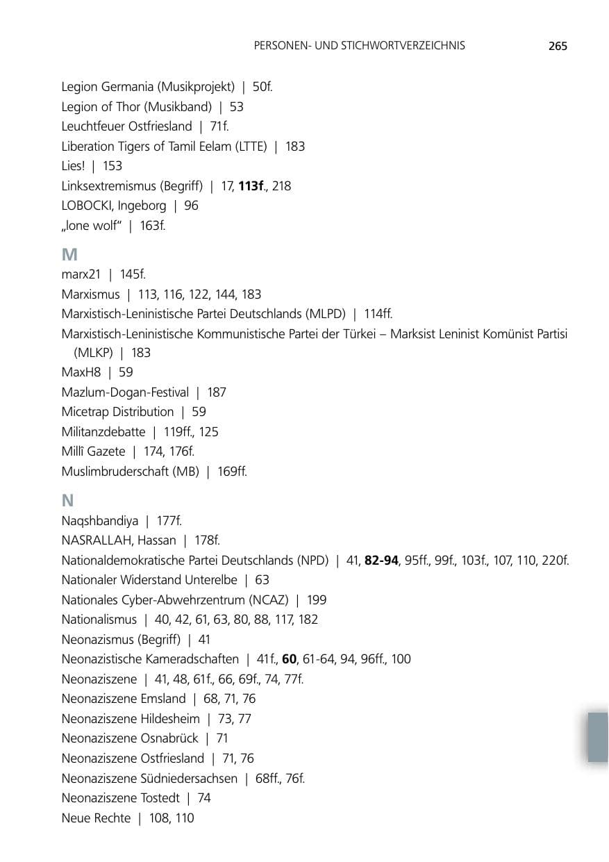 Seite 265 des Verfassungsschutzbericht 2014 Niedersachsen