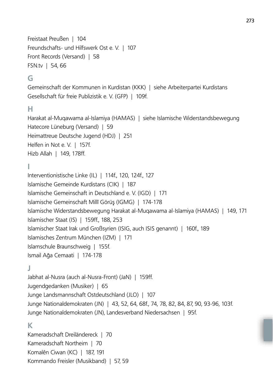 Seite 273 des Verfassungsschutzbericht 2014 Niedersachsen