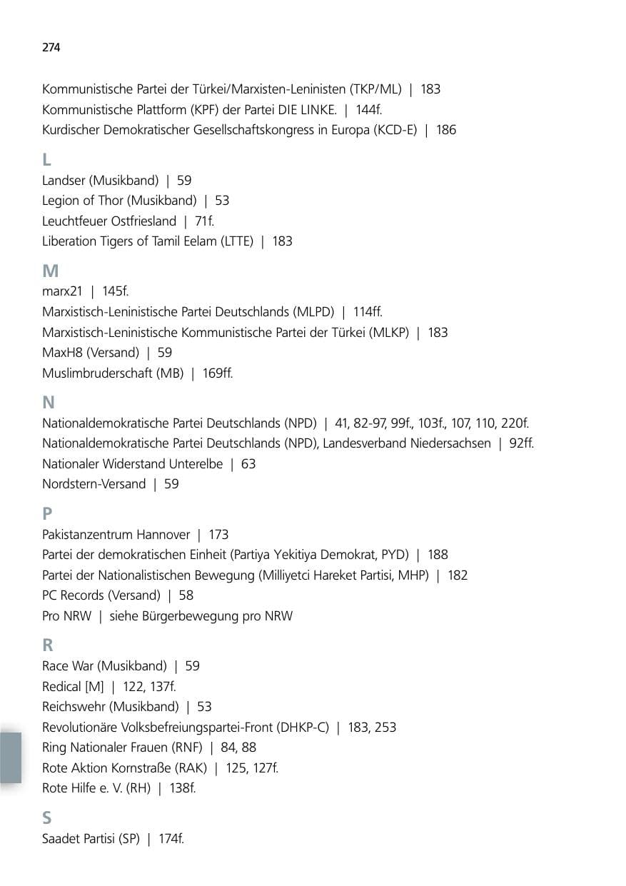 Seite 274 des Verfassungsschutzbericht 2014 Niedersachsen