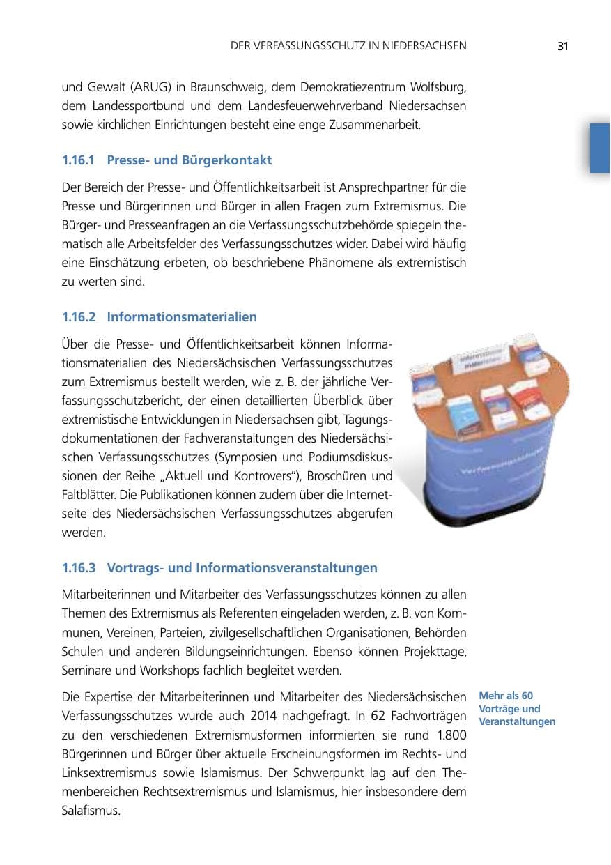Seite 31 des Verfassungsschutzbericht 2014 Niedersachsen