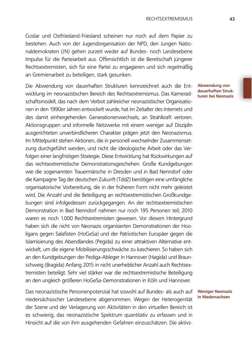 Seite 43 des Verfassungsschutzbericht 2014 Niedersachsen