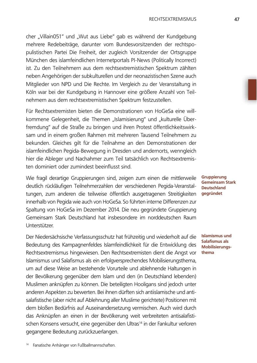 Seite 47 des Verfassungsschutzbericht 2014 Niedersachsen