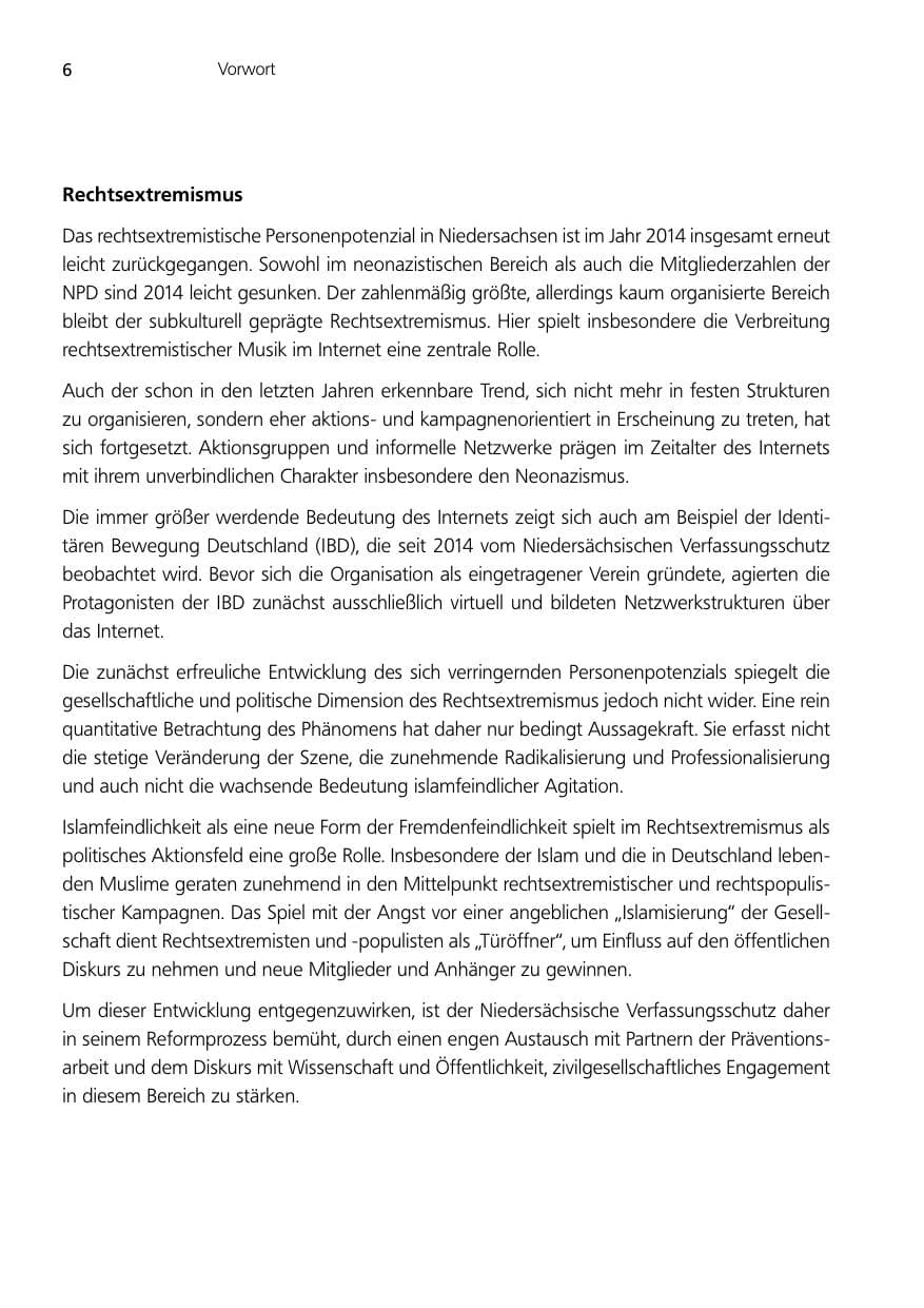 Seite 6 des Verfassungsschutzbericht 2014 Niedersachsen