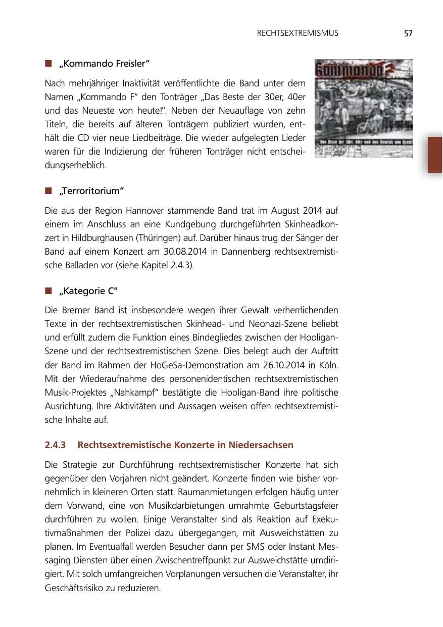 Seite 57 des Verfassungsschutzbericht 2014 Niedersachsen