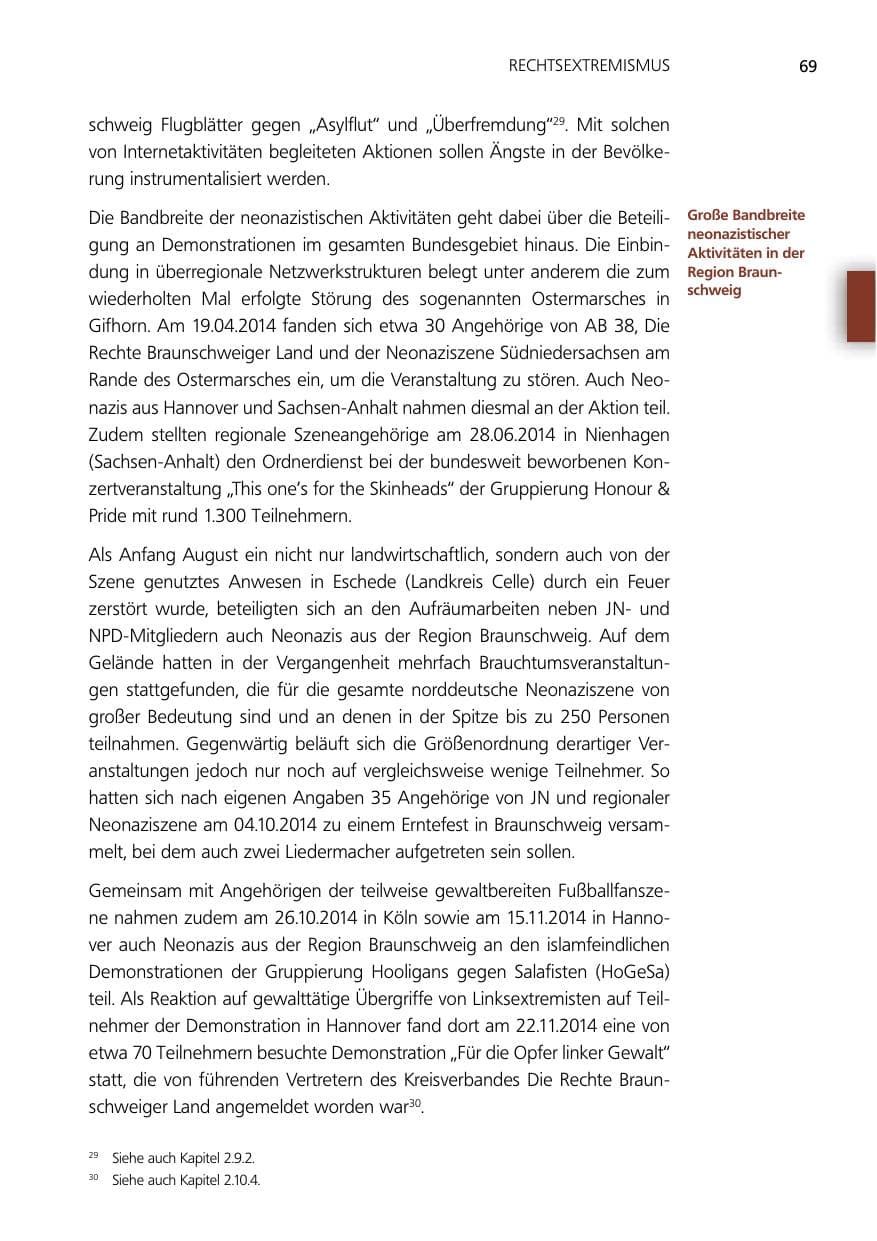 Seite 69 des Verfassungsschutzbericht 2014 Niedersachsen
