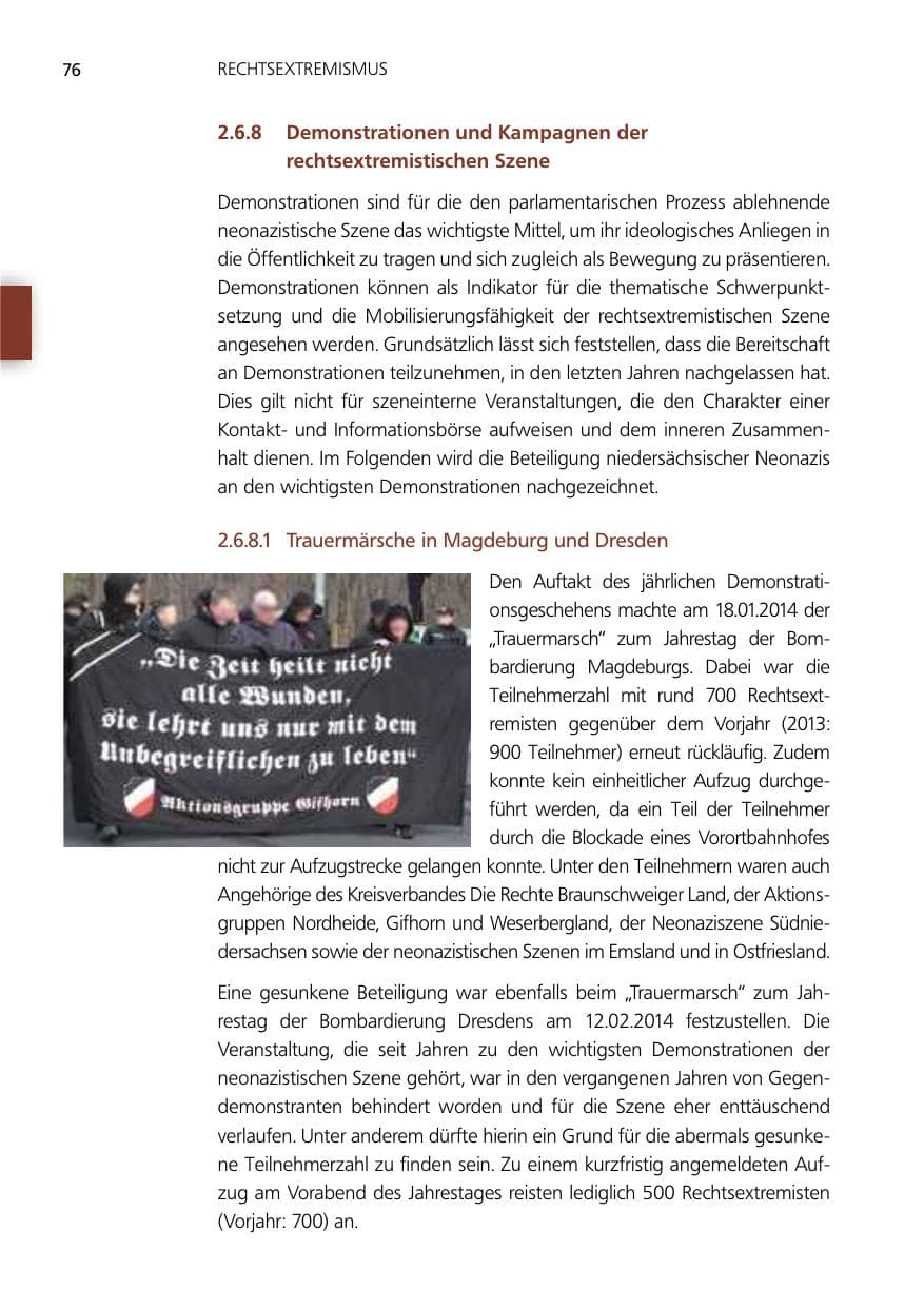 Seite 76 des Verfassungsschutzbericht 2014 Niedersachsen