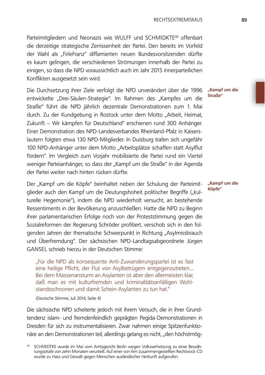 Seite 89 des Verfassungsschutzbericht 2014 Niedersachsen